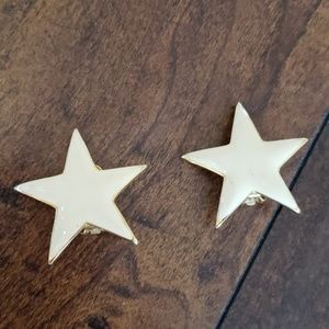 White Star with Gold Trim Clip On Earrings